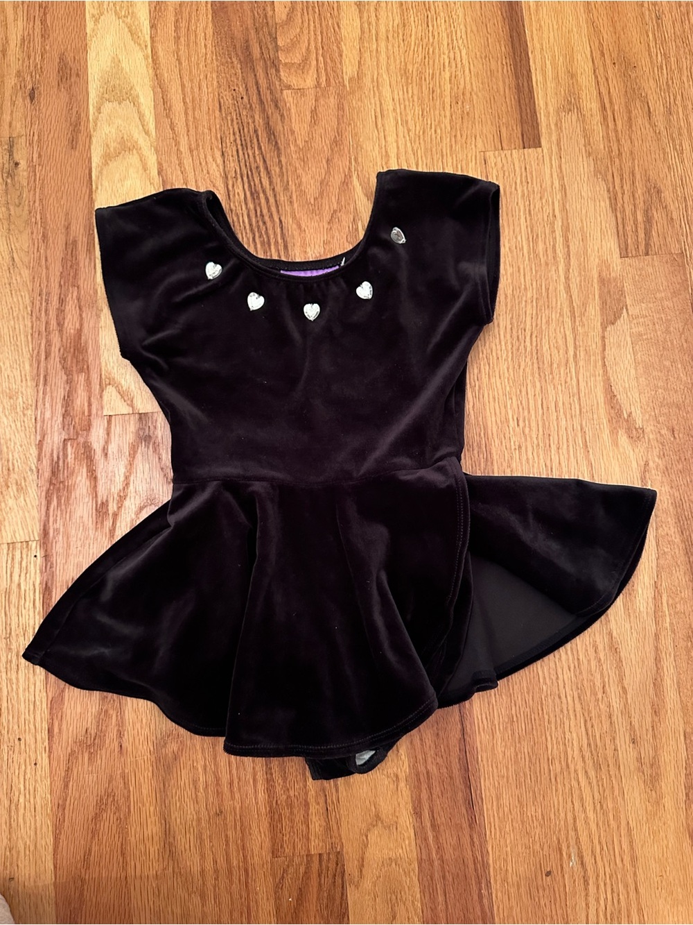 Jacques Moret Size 6/7 Black Velvet Dance Leotard with Heart Rhinestones